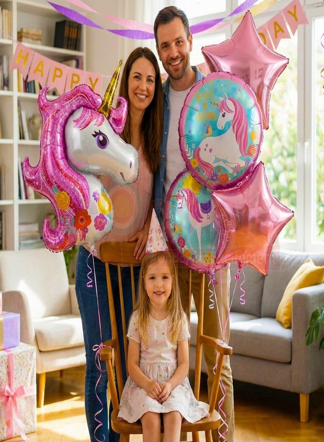 بروبسيكل بالونات عيد ميلاد يونيكورن من بروبسكل للبنات، عبوة من 5 بالونات - ألوان وردية، يونيكورن ونجوم - ديكور حفلة بطابع أميرة، خلفية تصوير للأطفال - Image 4